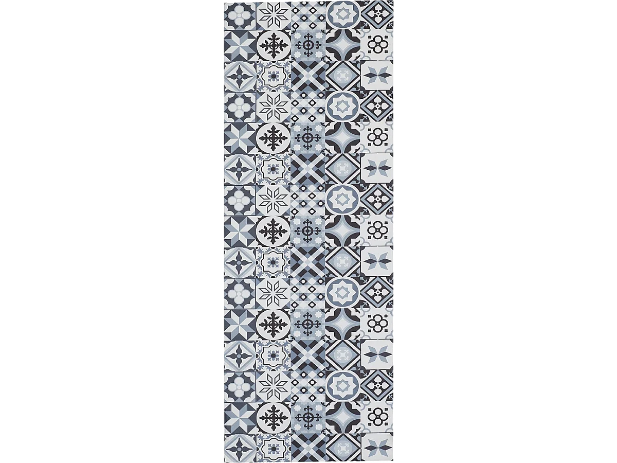 tapis cuisine 50x150 en PVC gris et noir motif géométrique PKIT