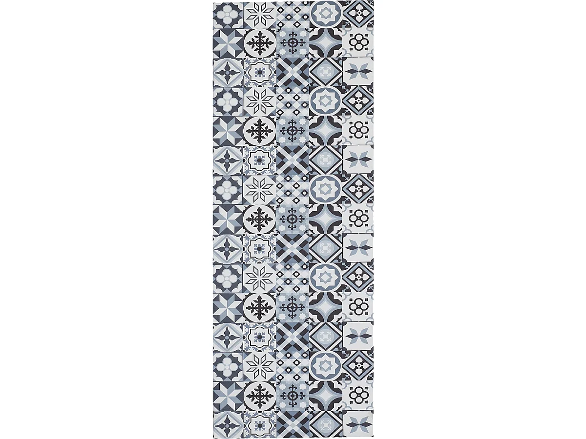 tapis cuisine 50x150 en PVC gris et noir motif géométrique PKIT