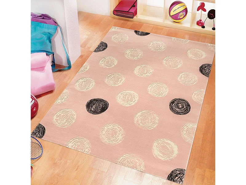 Tapis enfant 150x200 rectangle tissé rose et crème DOT