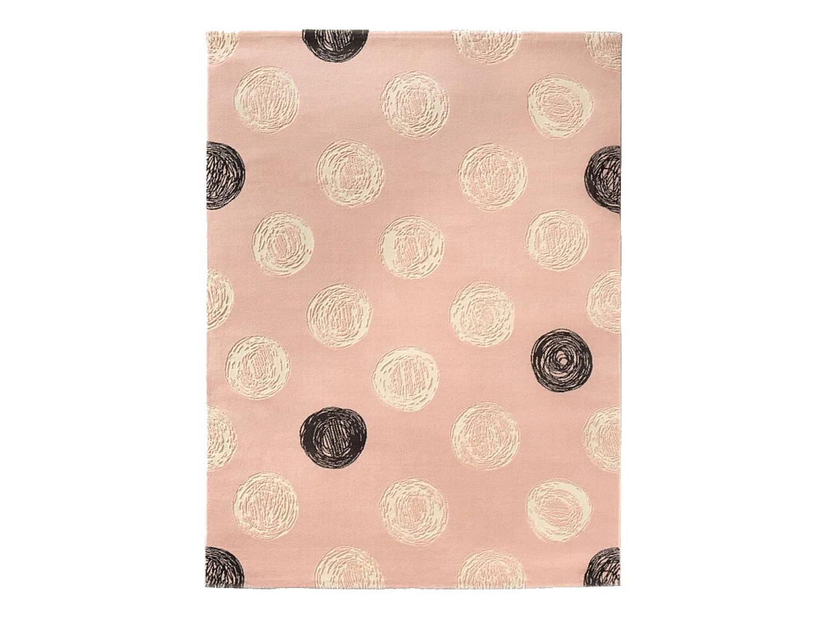 Tapis enfant 150x200 rectangle tissé rose et crème DOT