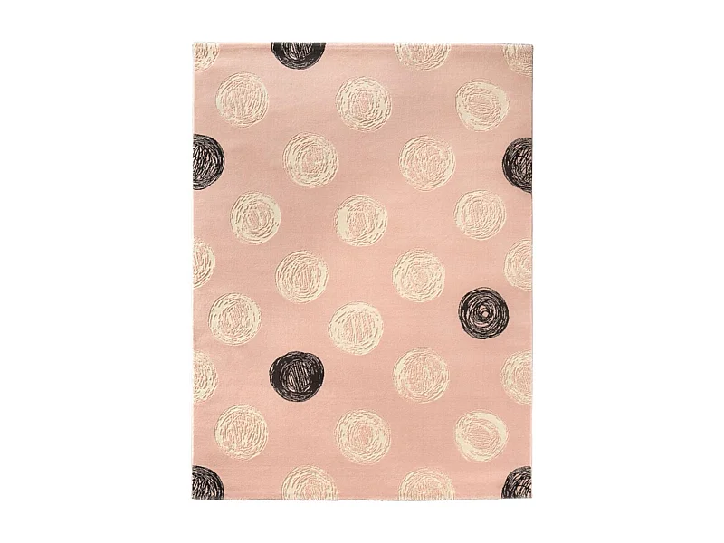 Tapis enfant 150x200 rectangle tissé rose et crème DOT
