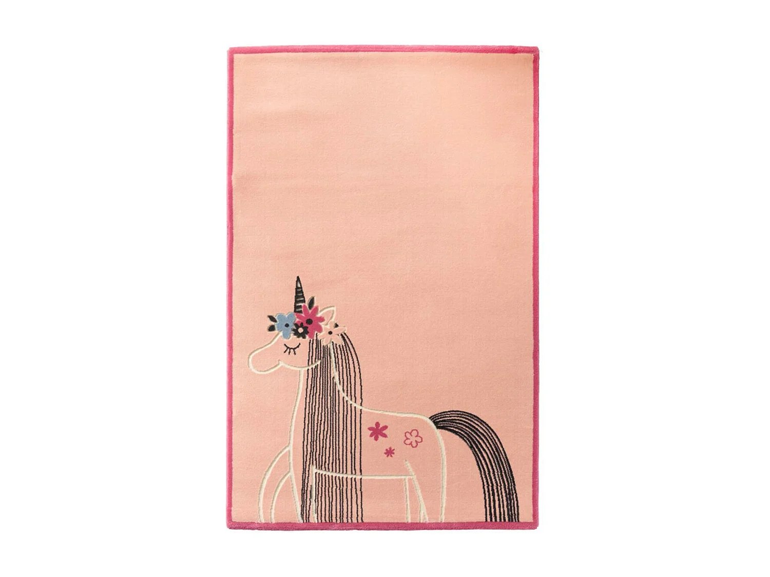 Tapis enfant 150x200 tissé rose et gris motif animaux UNICORNE