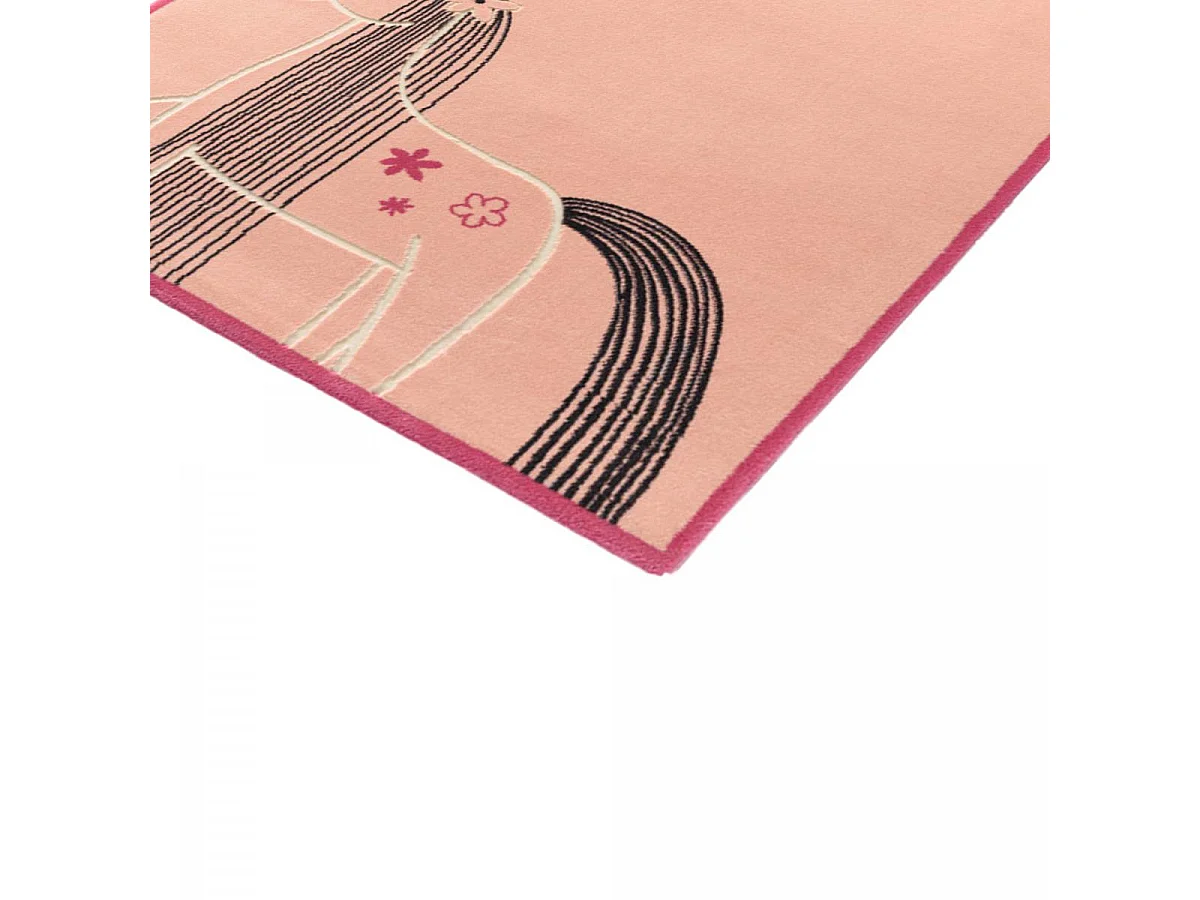 Tapis enfant 150x200 tissé rose et gris motif animaux UNICORNE