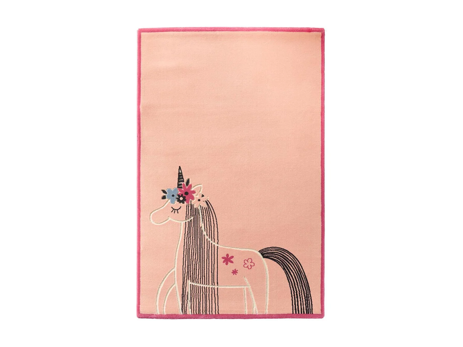 Tapis enfant 150x200 tissé rose et gris motif animaux UNICORNE