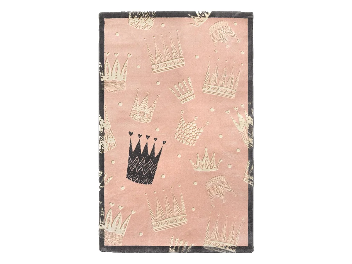 Tapis enfant 150x200 rectangle tissé rose et crème CROWN