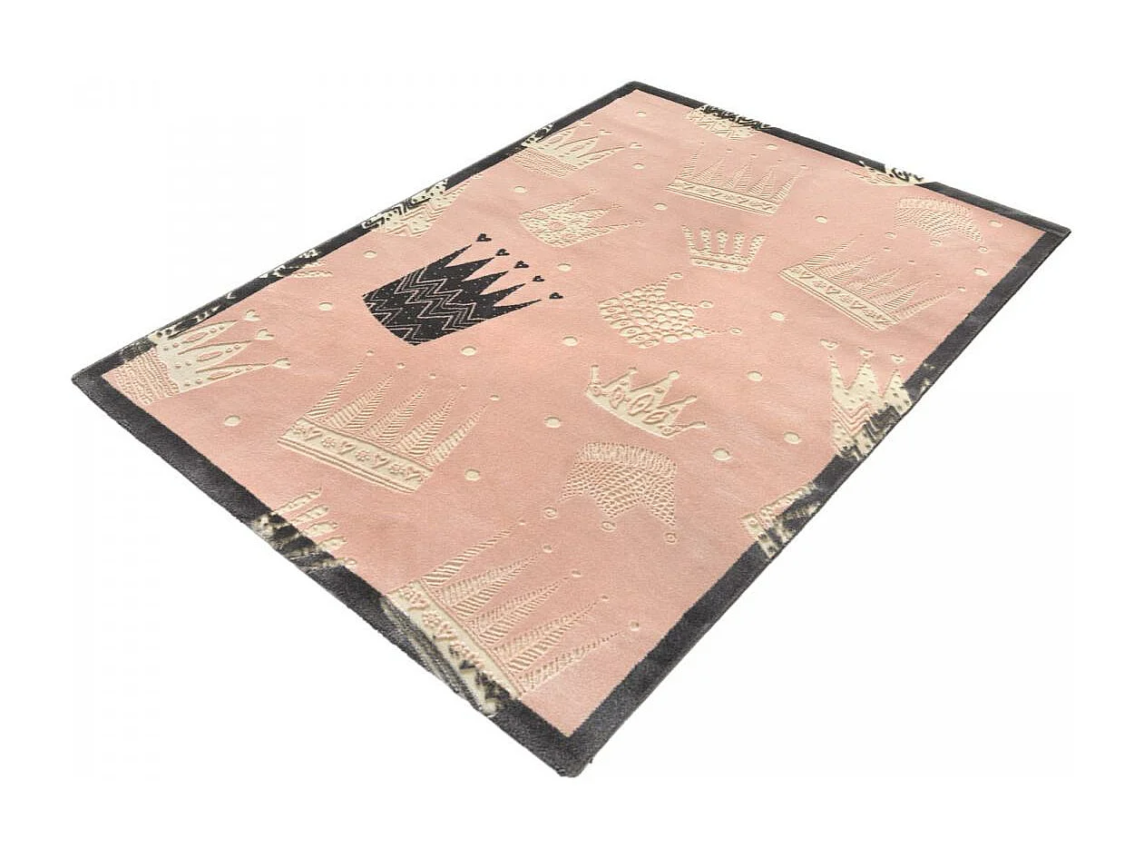 Tapis enfant 150x200 rectangle tissé rose et crème CROWN