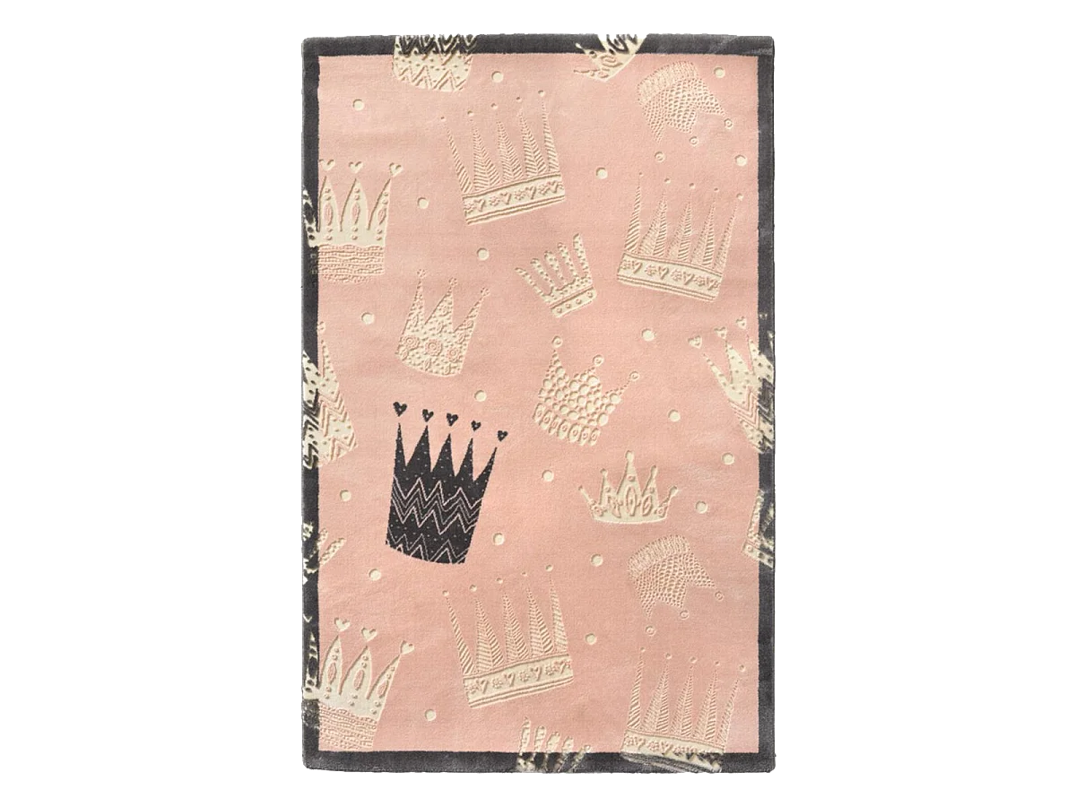 Tapis enfant 150x200 rectangle tissé rose et crème CROWN