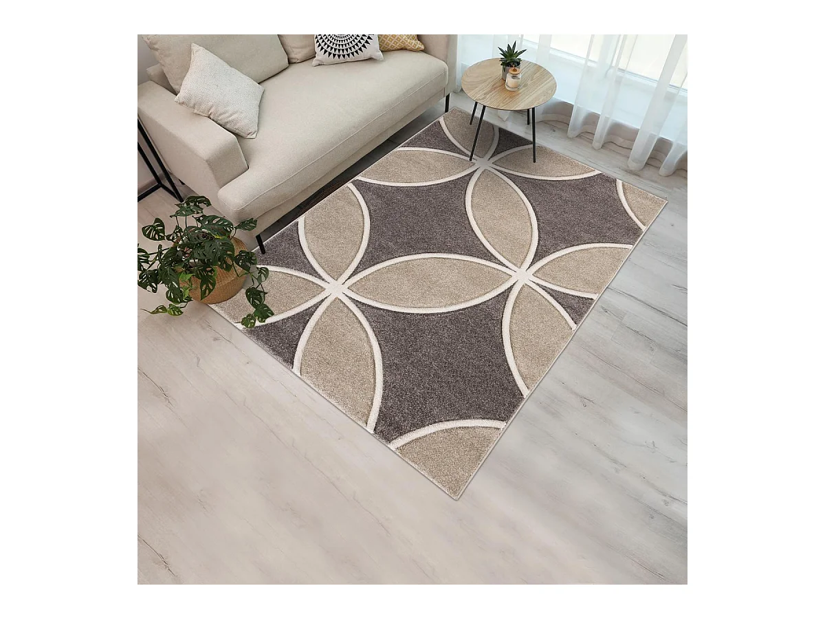 tapis salle à manger 200x290 tissé marron et beige rectangle motif floral CURCU