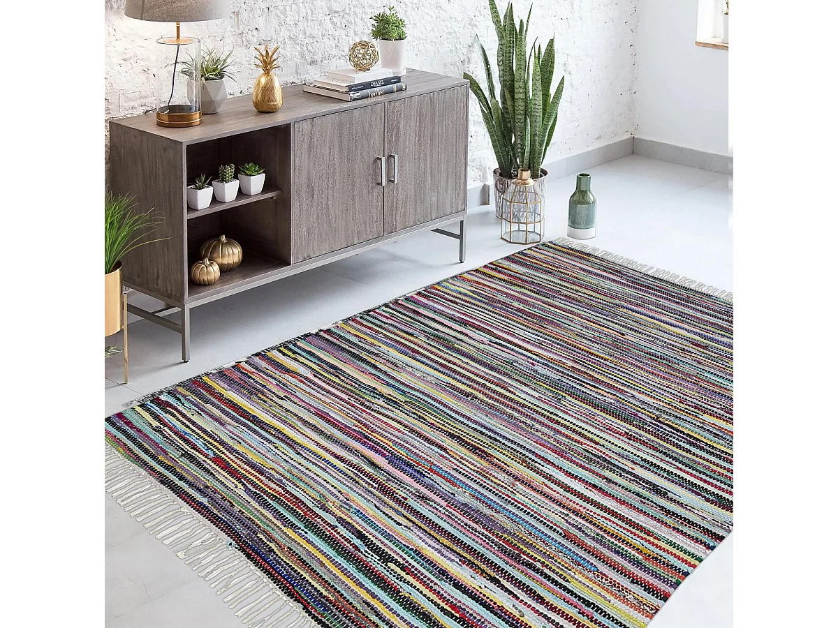 Tappeto Kilim 50x80 rettangolo intrecciato in cotone multicolore fantasia etnica TIMULTI