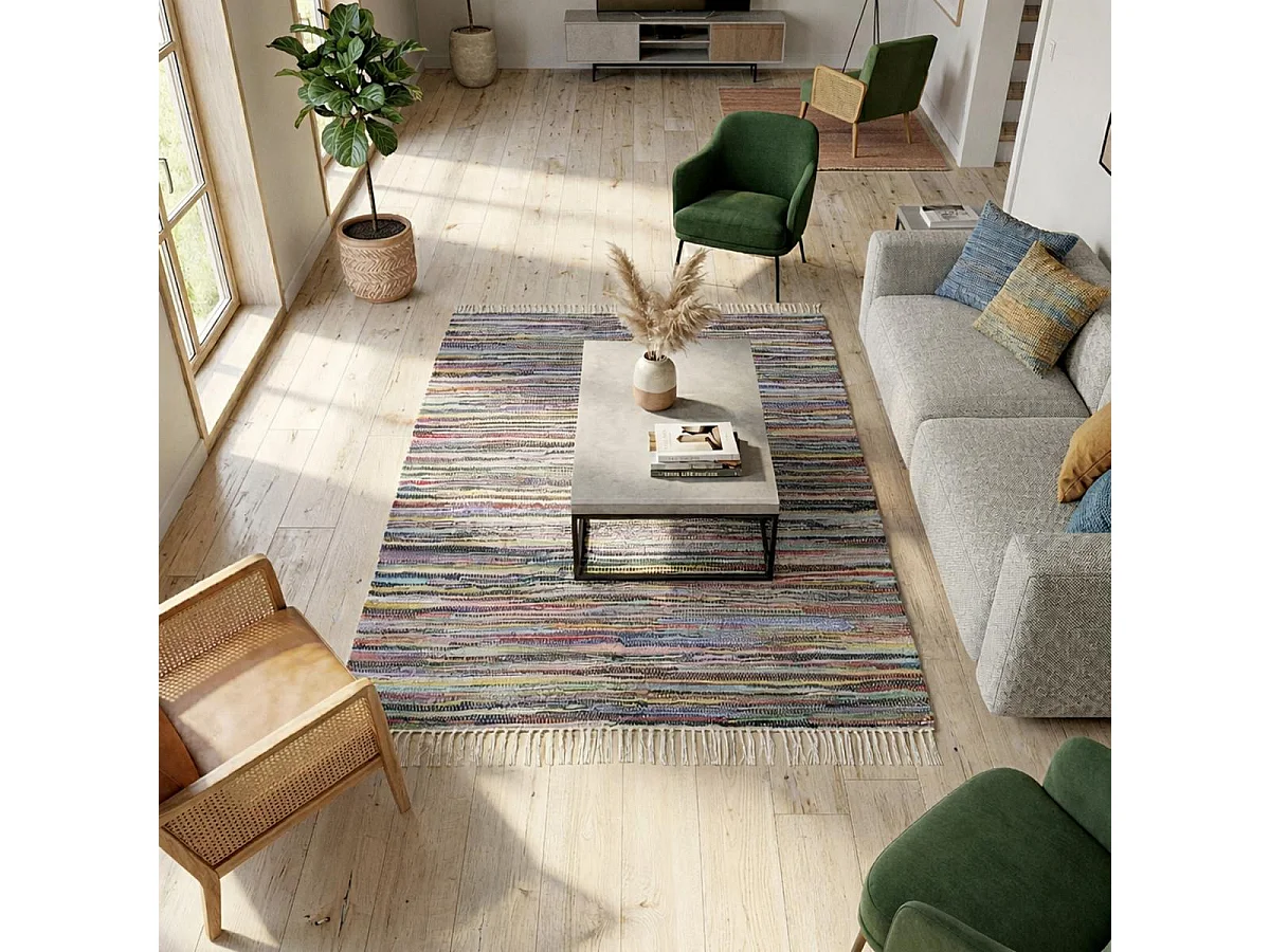 Tappeto Kilim 50x80 rettangolo intrecciato in cotone multicolore fantasia etnica TIMULTI