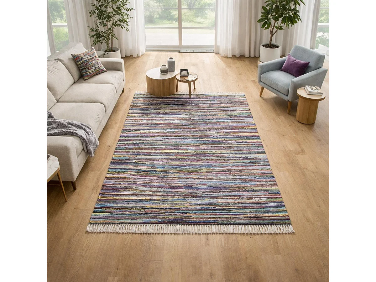 Tappeto Kilim 50x80 rettangolo intrecciato in cotone multicolore fantasia etnica TIMULTI
