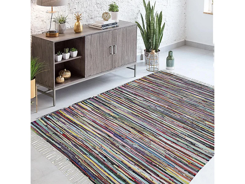 Tapis kilim 50x80 rectangle tissé en coton multicolore motif ethnique TIMULTI