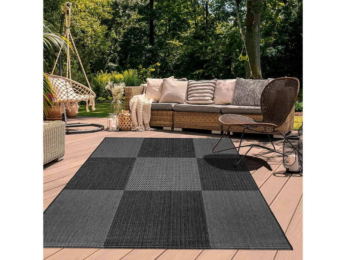Tapis extérieur 67x140 tissé kilim anthracite et gris EXTERNA