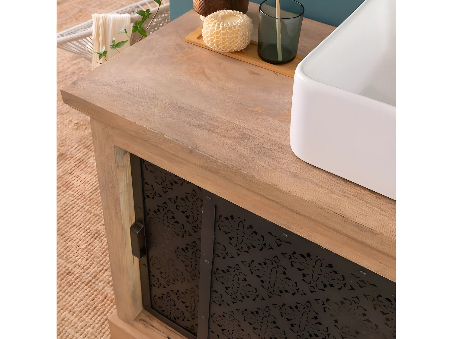 Petit meuble sous vasque en bois de manguier Sahara