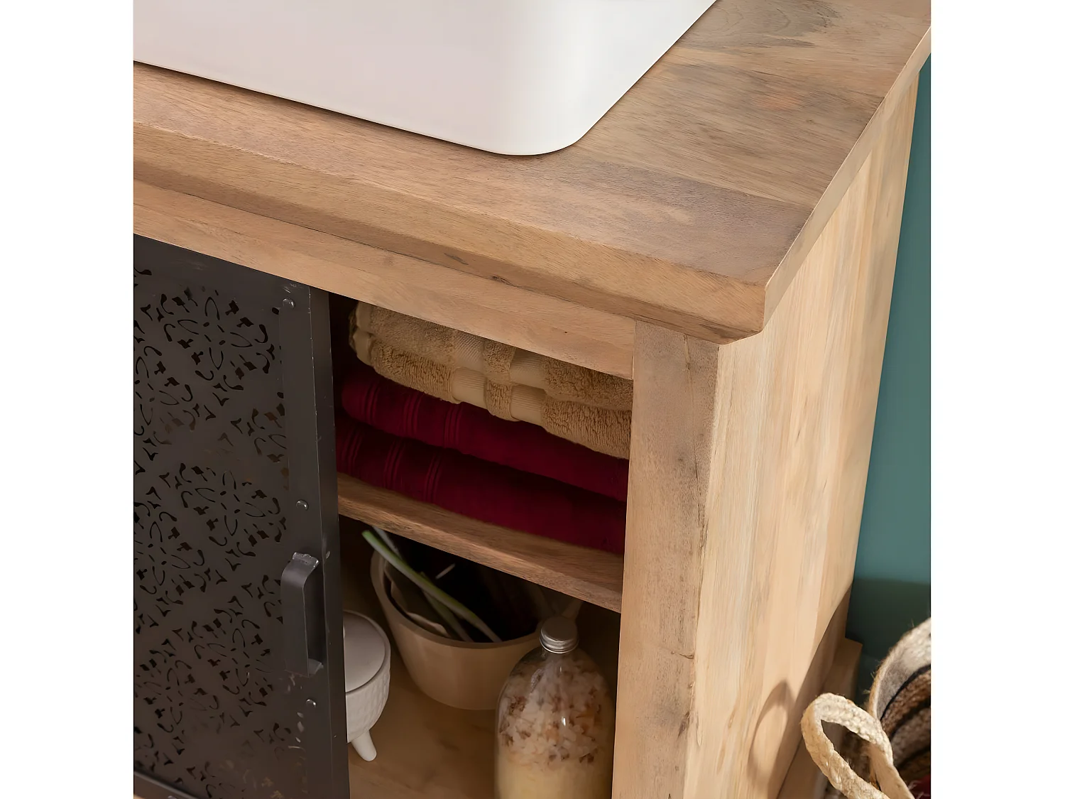 Petit meuble sous vasque en bois de manguier Sahara