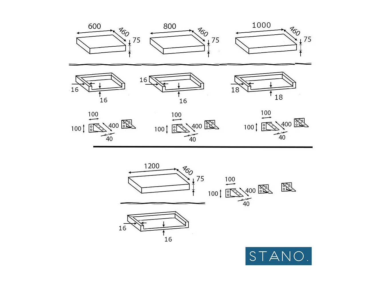 Plan suspendu pour vasque TOP noyer 60 x 46 cm
