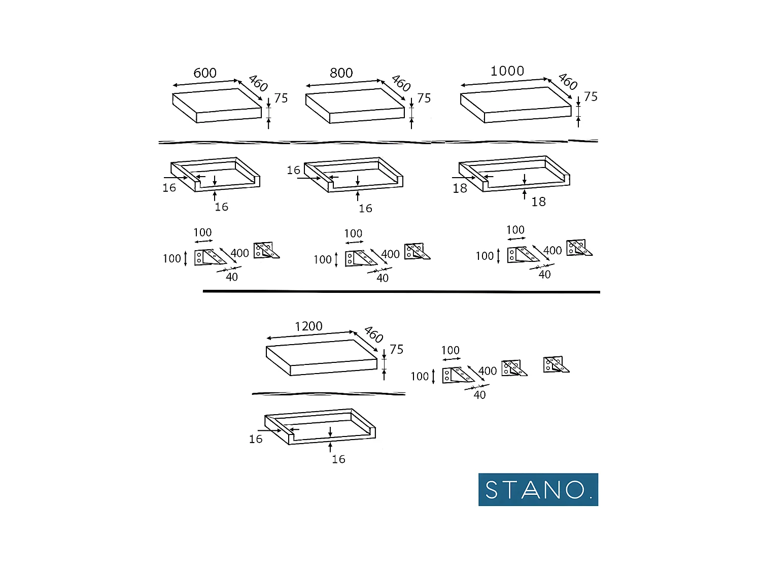 Plan suspendu pour vasque TOP noyer 80 x 46 cm