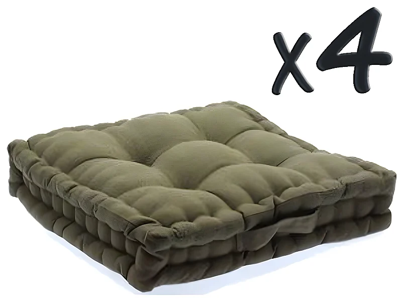 Lot de 4 Coussins de sol en coton Taupe, 40 x 40 x H8 cm