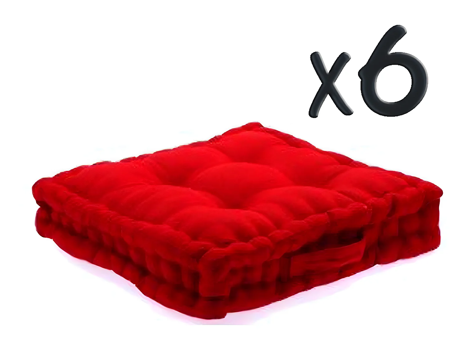 Lot de 6 Coussins de sol en coton bordeaux, 40 x 40 x H8 cm