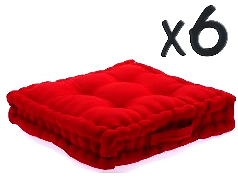 Lot de 6 Coussins de sol en coton bordeaux, 40 x 40 x H8 cm