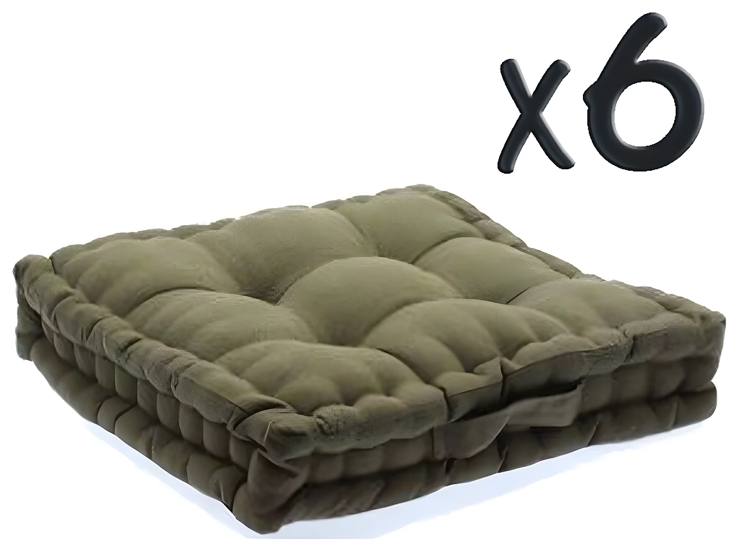 Lot de 6 Coussins de sol en coton Taupe, 40 x 40 x H8 cm