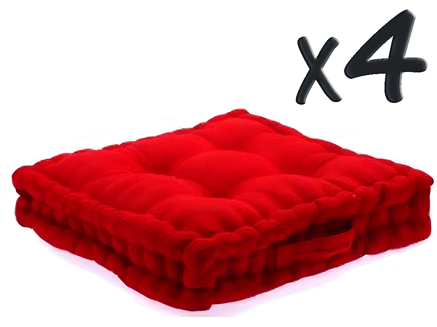 Lot de 4 Coussins de sol en coton bordeaux, 40 x 40 x H8 cm