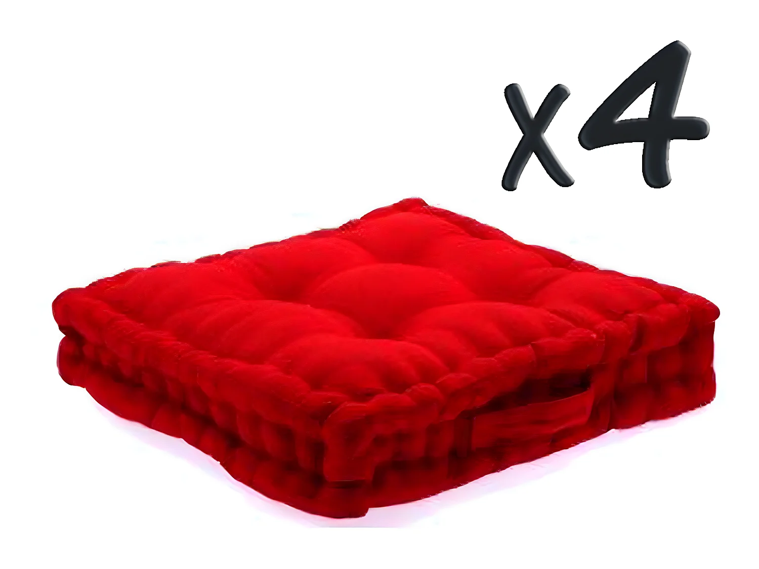 Lot de 4 Coussins de sol en coton bordeaux, 40 x 40 x H8 cm