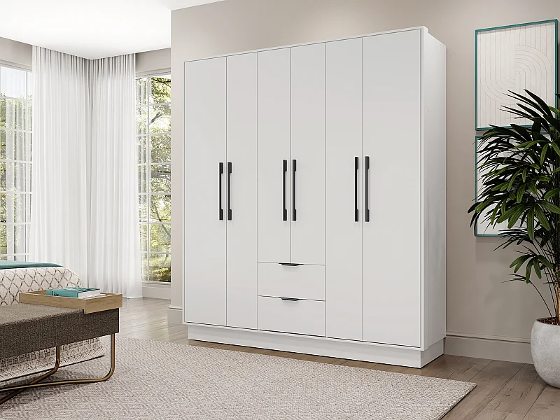 Armoire 6 portes et 2 tiroirs - L162 cm - Blanc - FEOVA