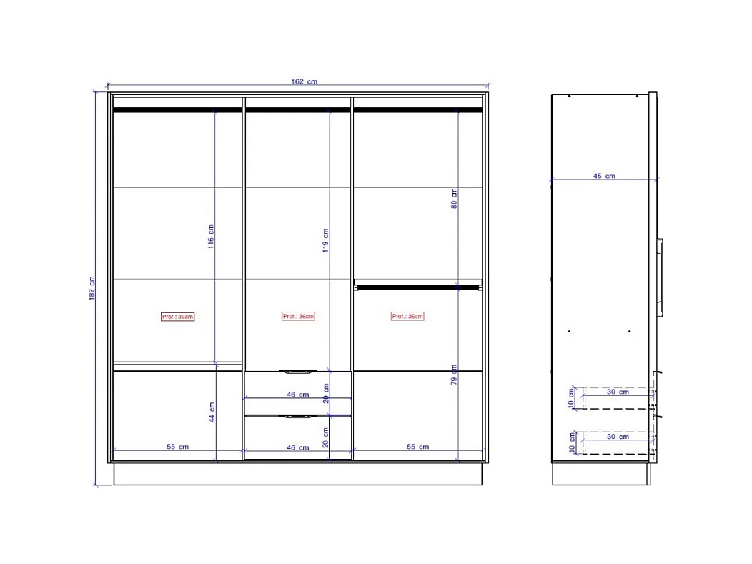 Armario 6 puertas y 2 cajones - L162 - Blanco - FEOVA