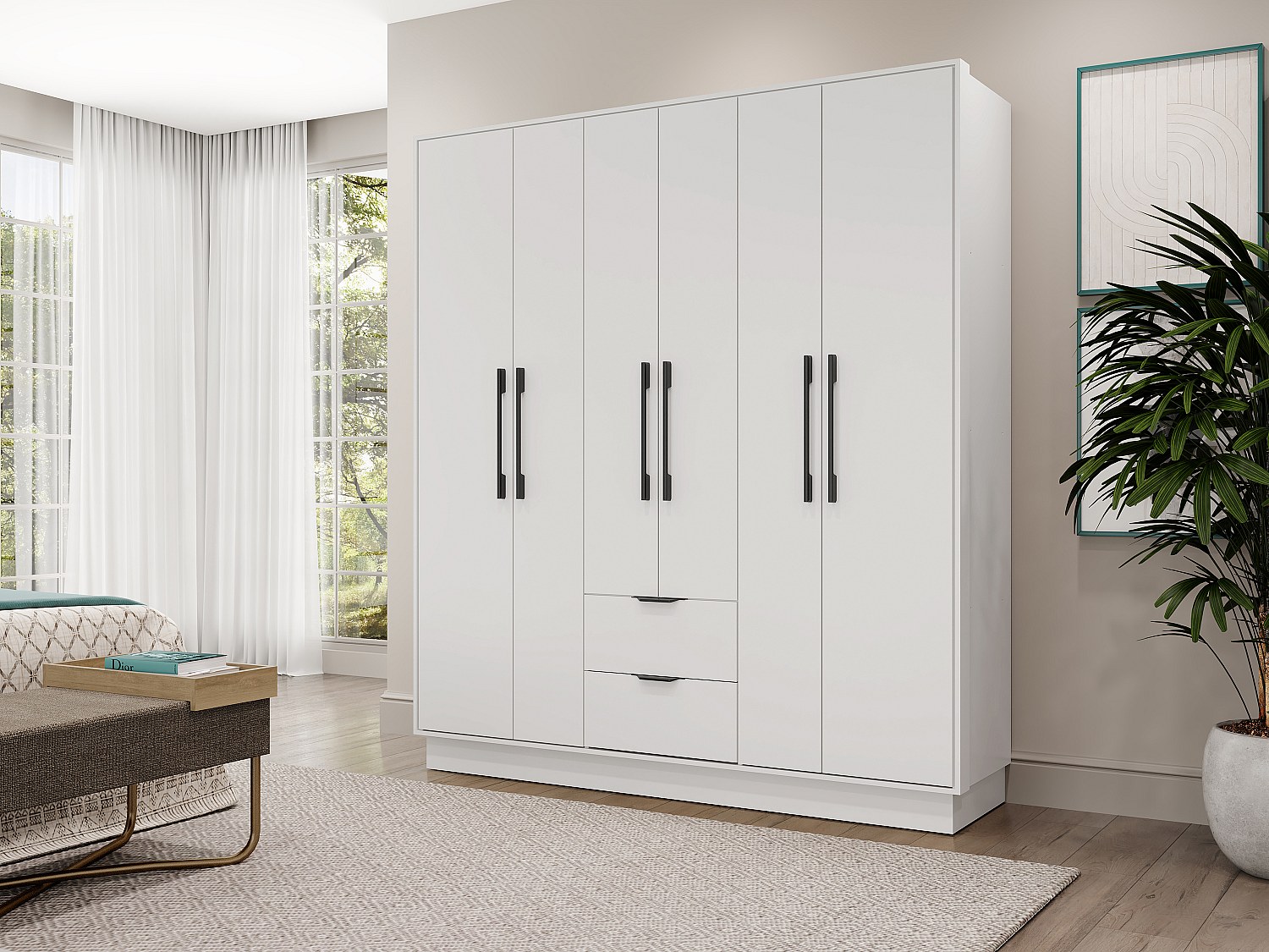 Vente-unique Kleiderschrank Mit 6 Türen & 2 Schubladen - B 162 Cm - Weiß - Feova