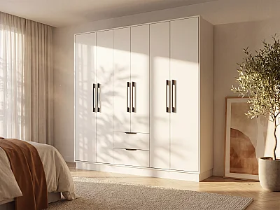 Armoire 6 portes et 2 tiroirs - L162 cm - Blanc - FEOVA
