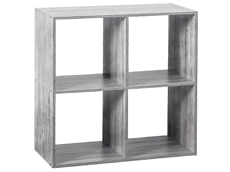 Étagère 4 cases en panneaux de particules chêne gris - Dim : L.67.6 x P.32 x H.67.6 cm