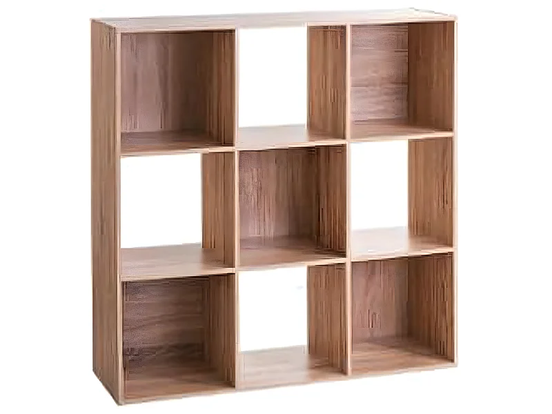 Etagère de 9 cases en panneau de particules, chêne naturel - Dim : L.100.5 x P.32 x H.100.5 cm