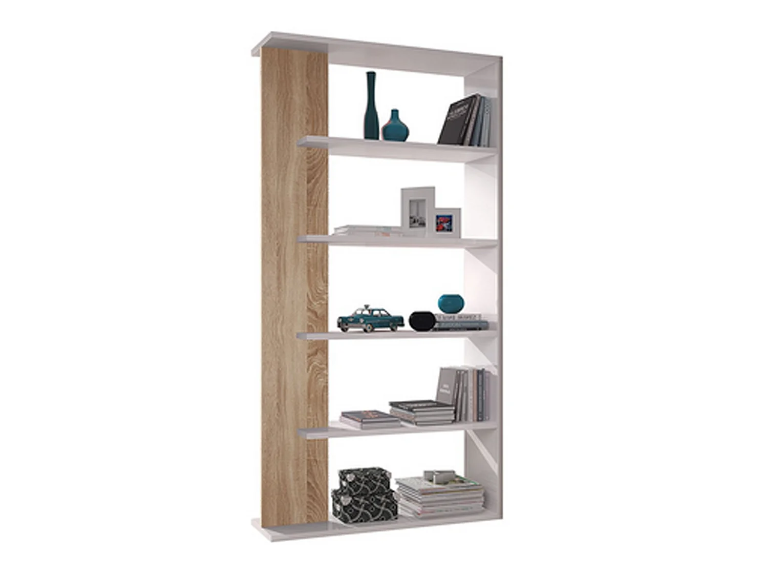 Etagère en panneaux de particules, blanc / chêne canadien - Dim : L90 x P25 x H180 cm