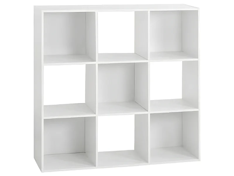 Étagère 9 cases en panneaux de particules blanc - Dim : L.100,5 x P.32 x H.100,5 cm