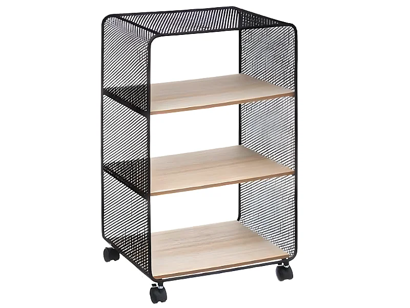 Etagère en métal noir et bois naturel - L.43 x P.28 x H. 73 cm