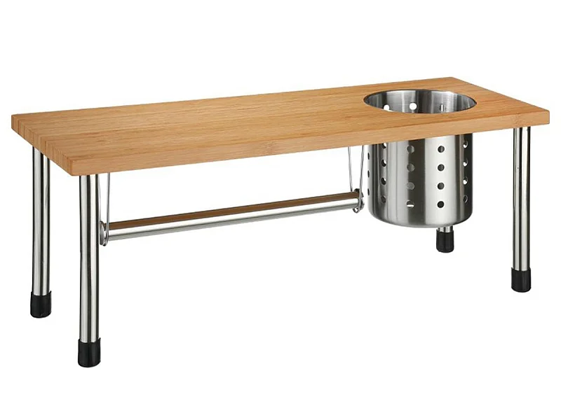 Etagère porte ustensile + essuie tout en bambou naturel - Dim : L.55 x l.20 x H.21cm