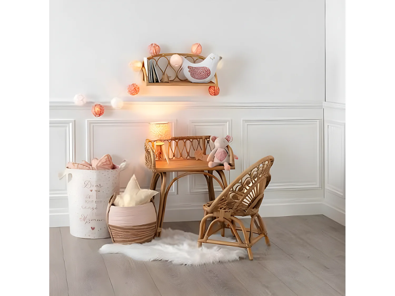 Etagère en rotin coloris naturel - L. 57 x P. 23 x H. 24 cm