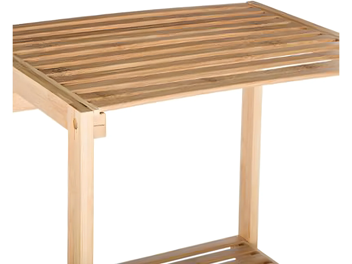 Etagère à 2 niveaux + panier à linge en bambou naturel - Dim : H.118 x l.35 x P.32 cm