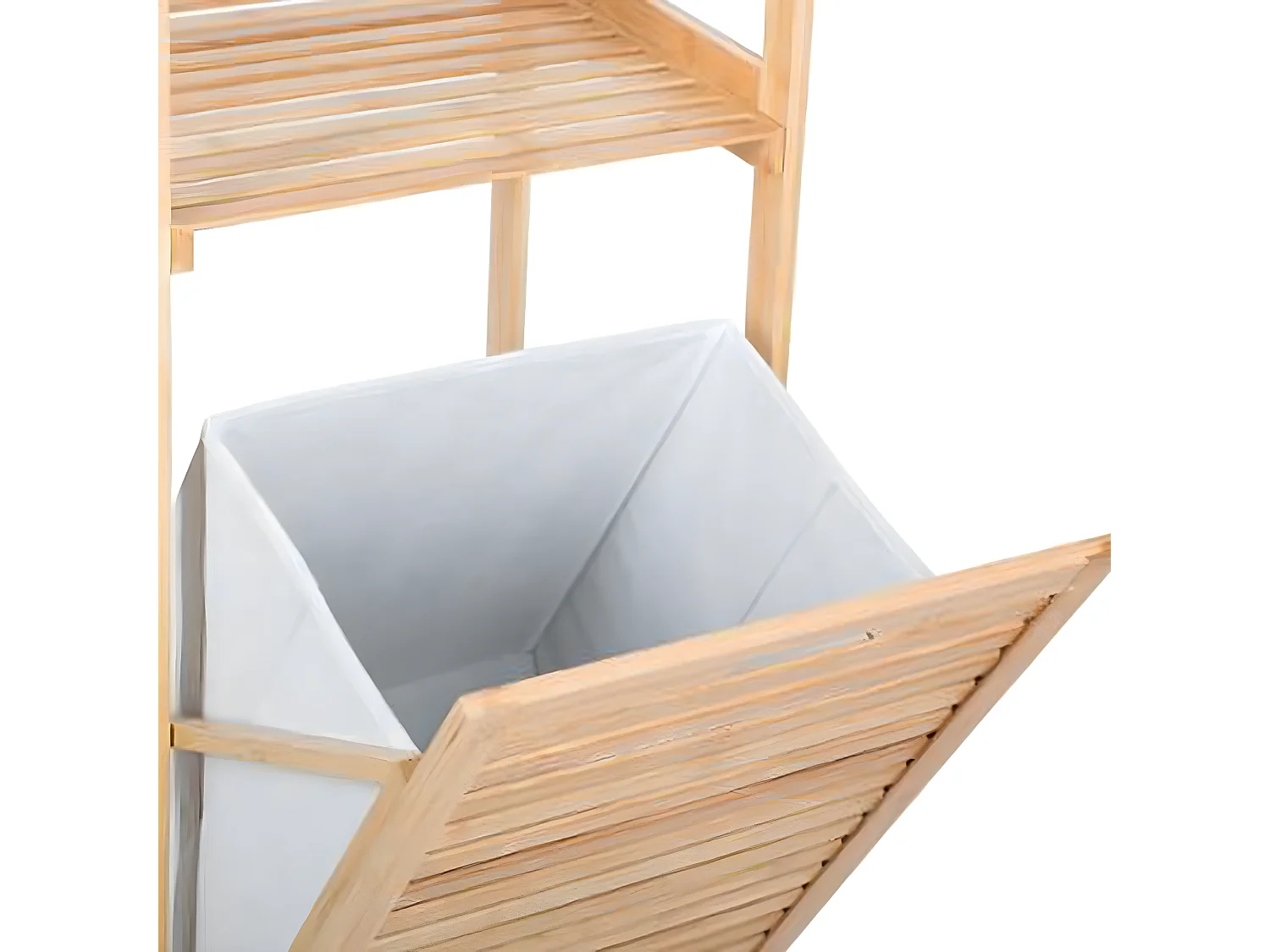 Etagère à 2 niveaux + panier à linge en bambou naturel - Dim : H.118 x l.35 x P.32 cm