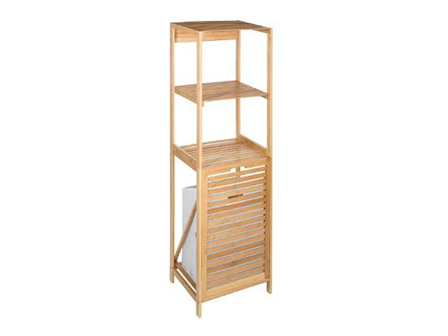 Etagère à 2 niveaux + panier à linge en bambou naturel - Dim : H.118 x l.35 x P.32 cm
