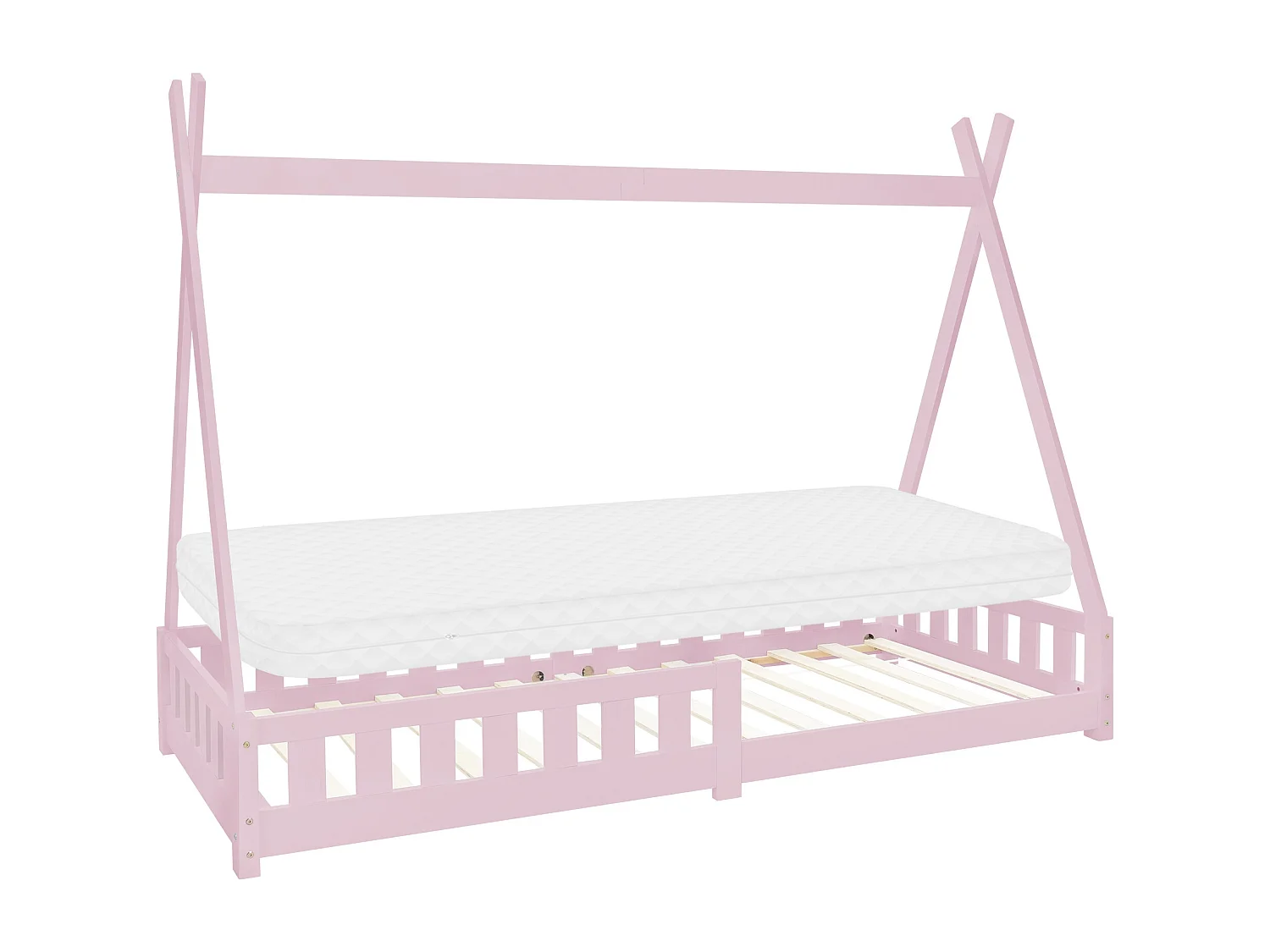 Lit d'enfants Tipi 90x200 cm rose style indien cadre en bois de pin massif avec matelas H:10 cm hypoallergénique housse amovible et sommier à lattes