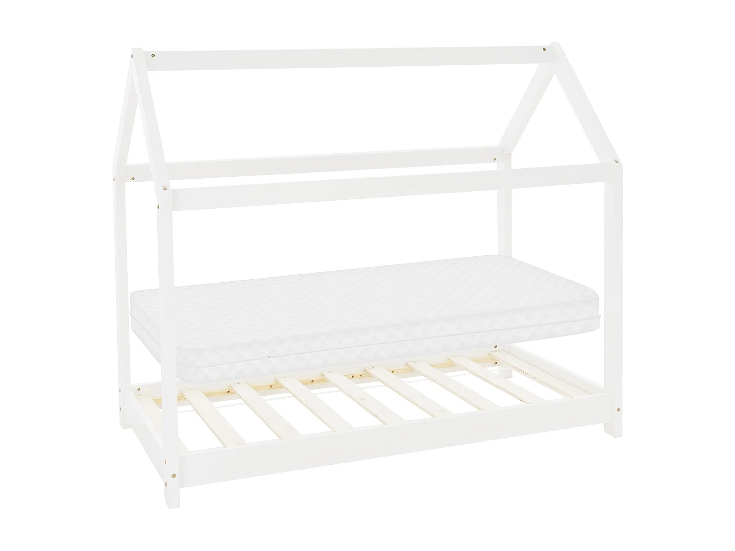 ML-Design Letto per bambini a forma di casa 70x140 cm bianco con materasso sfoderabile lavabile in schiuma fredda sponde anticaduta in legno di pino