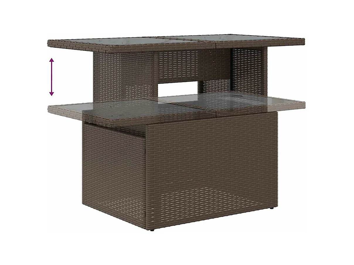 9 pcs conjunto sofás p/ jardim c/ almofadões vime PE castanho