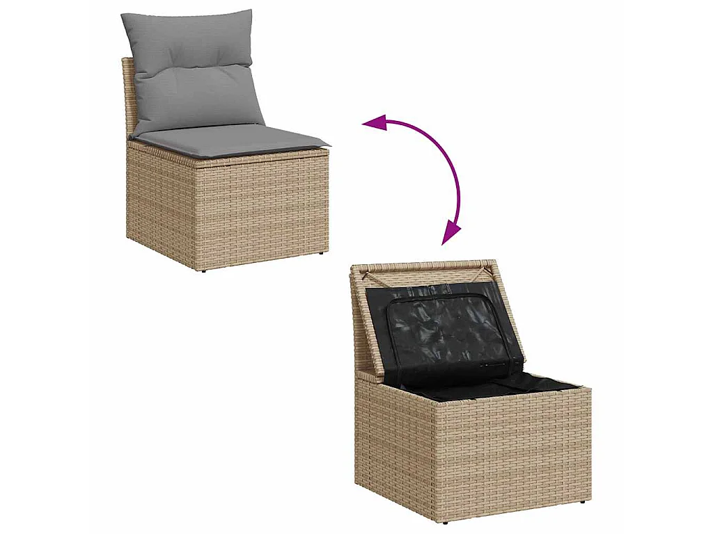 Salon de jardin avec coussins 9 pcs beige résine tressée acacia