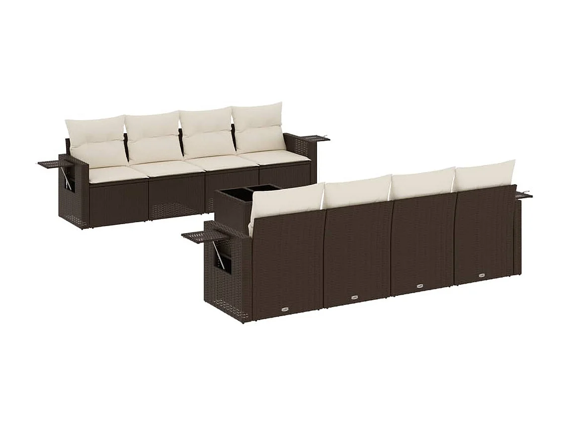9-delige Loungeset met kussens poly rattan bruin