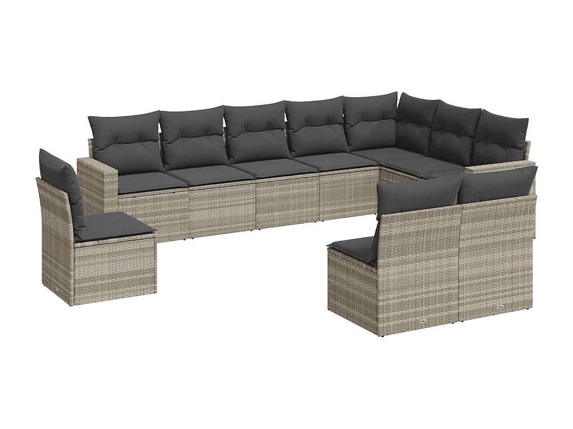 Salon de jardin avec coussins 10 pcs gris clair résine tressée