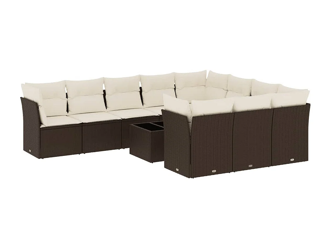 11-delige Loungeset met kussens poly rattan bruin