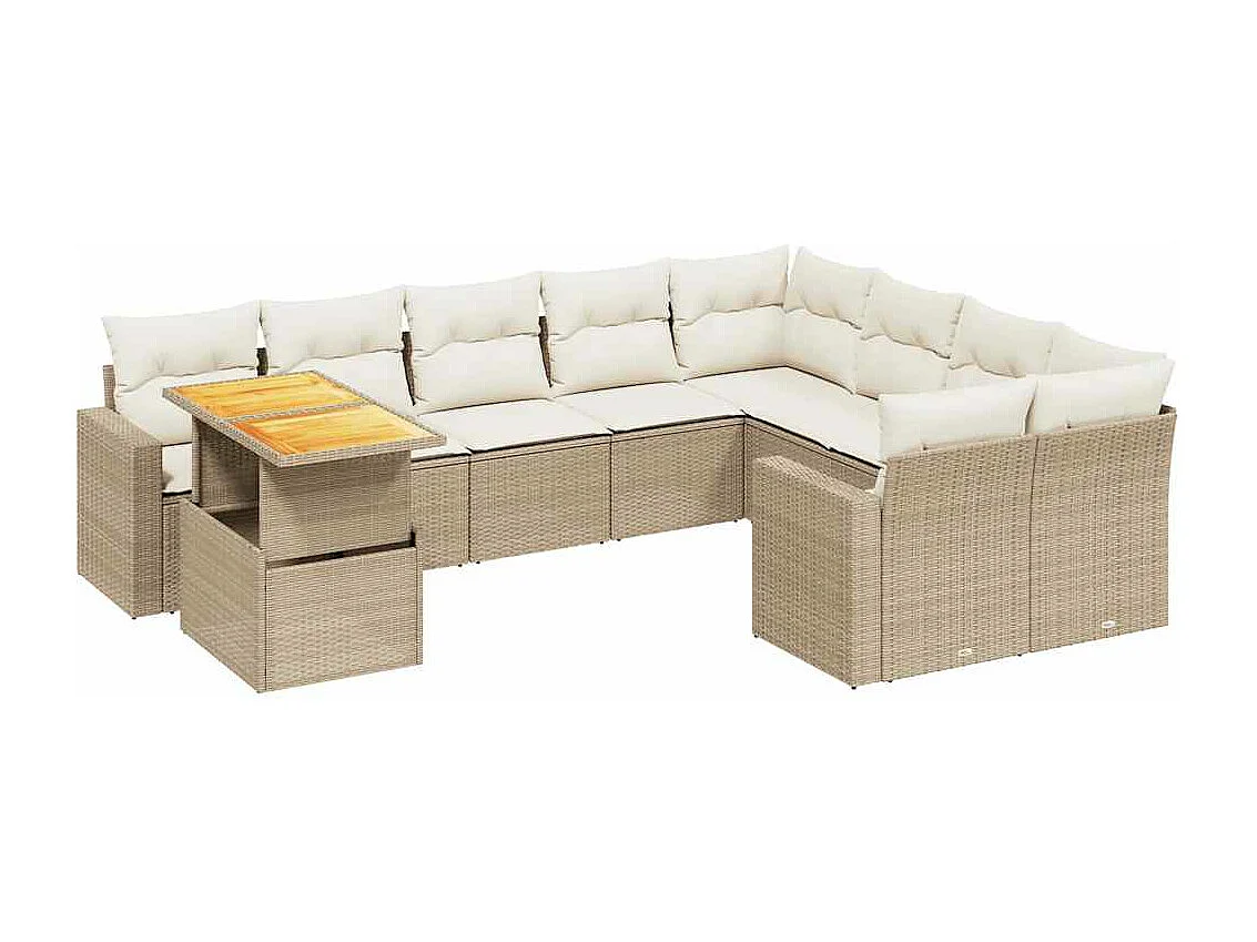 Set Divano da Giardino 10 pz con Cuscini Beige in Polyrattan