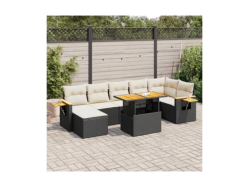 Set Divani da Giardino con Cuscini 8 pz Nero Polyrattan Acacia